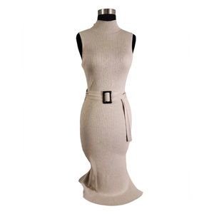 🌻Hippie Rose Sleeveless Ribbed Mock Neck Bodycon Dress